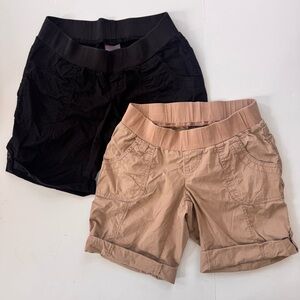 Women’s Stretch Waist Casual Shorts - Black and Tan
